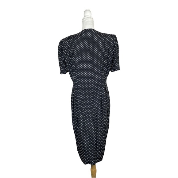 SL Fashions Vintage 80's 90's Black White Polkadot Midi Sheath Dress Rockabilly - Picture 5 of 9